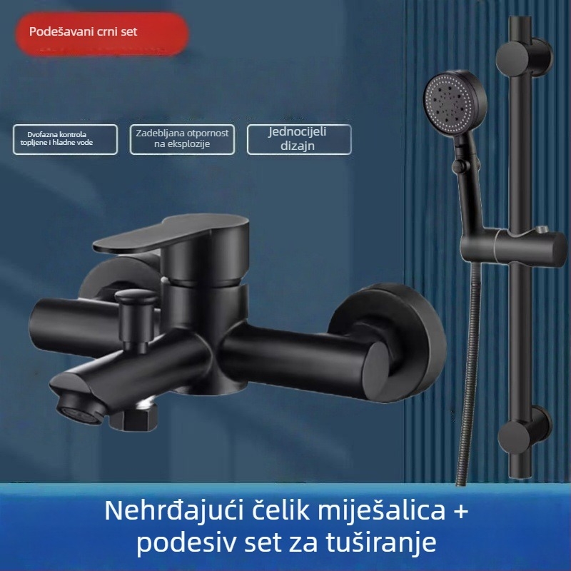 Skriveni tuš set od 304 nehrđajućeg čelika, okretna tuš glava, ušteda vode, dvostruka kontrola topline, jednim klikom isključivanje vode, 0–90°C