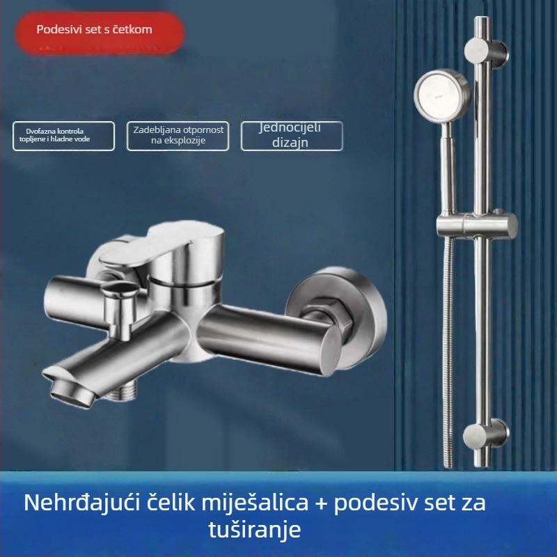 Skriveni tuš set od 304 nehrđajućeg čelika, okretna tuš glava, ušteda vode, dvostruka kontrola topline, jednim klikom isključivanje vode, 0–90°C