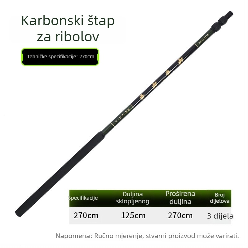 Karbonska šipka za mrežu za ribolov, 2-3 sekcije, 244 g, podesiva, poboljšani protuklizni matični vijak