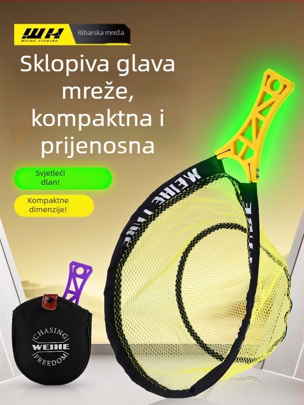 Weihe Sports sklopiva ribarska mreža, džepna ručna mreža, materijal: tkanina + metalna mreža, težina 208 g / 223 g