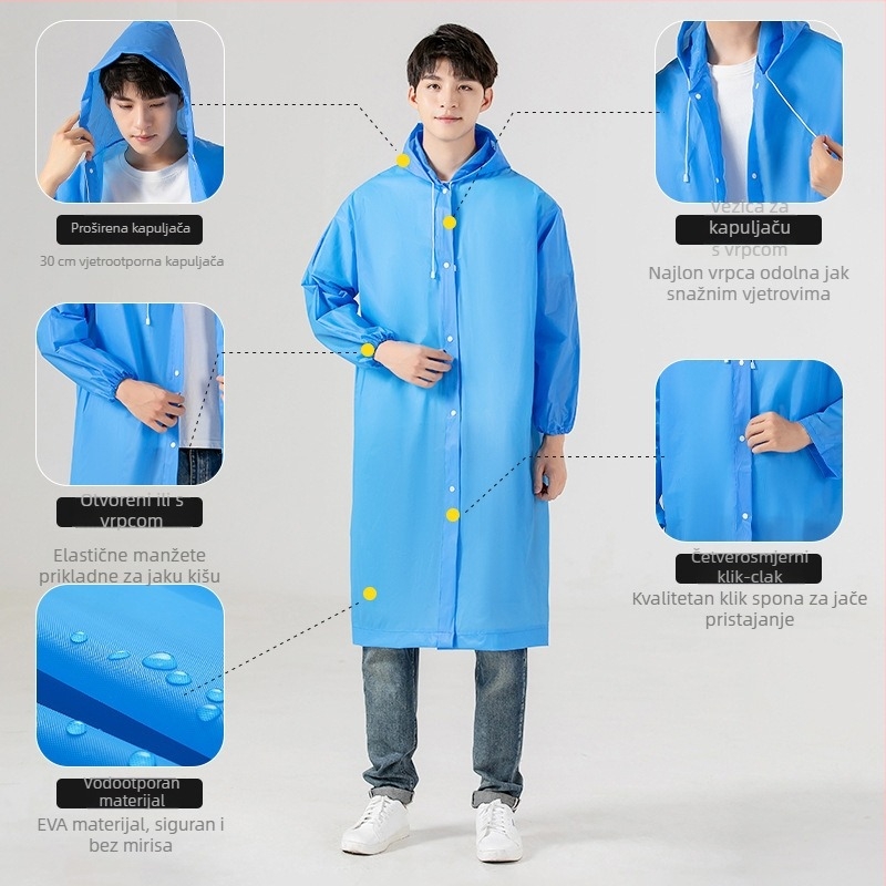 Jednokratna EVA kišna kabanica za odrasle, unisex, cijelo tijelo, vodootporna za planinarenje i putovanja (Materijal: EVA; Pokrivenost: cijelo tijelo; Namjena: planinarenje/putovanja)