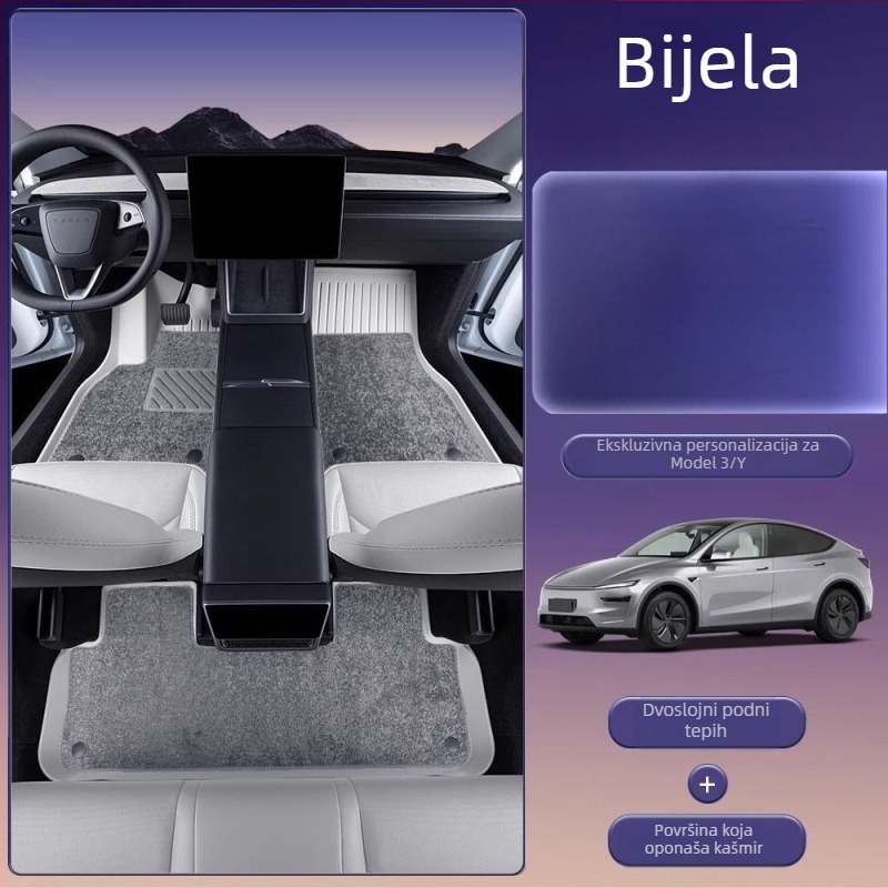 Podne prostirke za Tesla Model 3 i Model Y s potpunim pokrivanjem, TPES materijal, bez logotipa