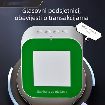 Bluetooth zvučnik za objavu plaćanja s obavijestima o uplati (Bluetooth 5.0; ugrađena baterija 1000-1200mAh; 5W; domet 10m; frekvencijski odziv 30Hz-15kHz)