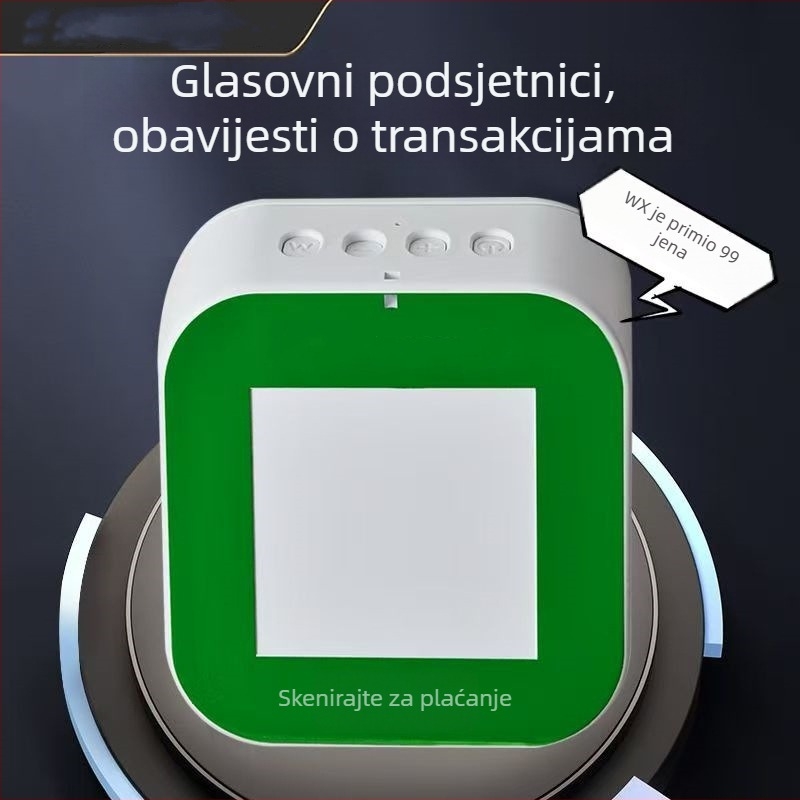 Bluetooth zvučnik za objavu plaćanja s obavijestima o uplati (Bluetooth 5.0; ugrađena baterija 1000-1200mAh; 5W; domet 10m; frekvencijski odziv 30Hz-15kHz)
