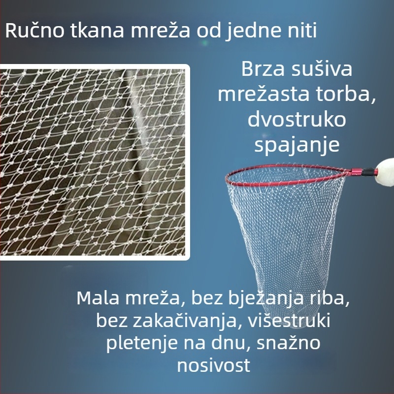 Aluminijska sklopiva mreža za lov ribe, s povlačnim dizajnom i finom mrežom