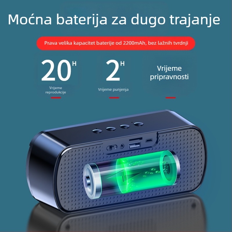 Bluetooth zvučnik otporan na vodu, podrška TF kartice 32GB, Bluetooth 5.0, 8 sati reprodukcije, dvostruki zvučnici