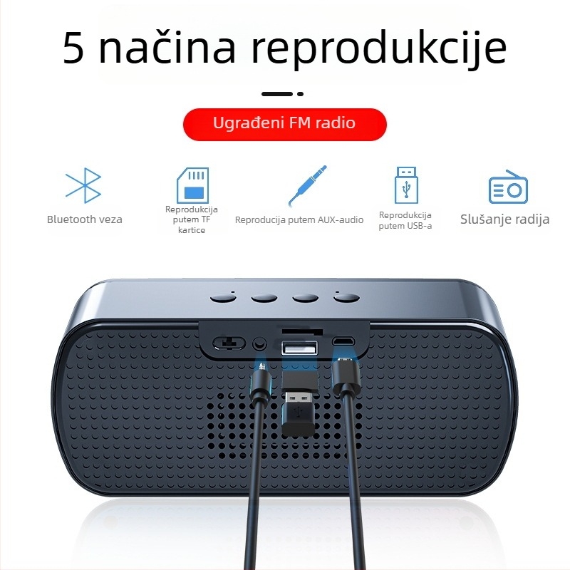 Bluetooth zvučnik otporan na vodu, podrška TF kartice 32GB, Bluetooth 5.0, 8 sati reprodukcije, dvostruki zvučnici