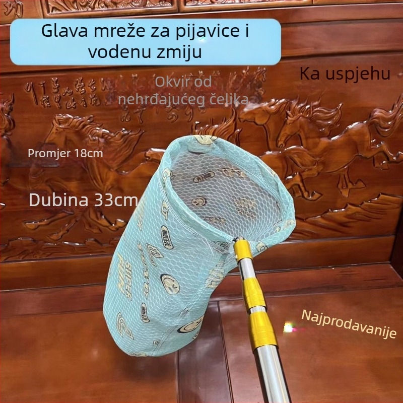 Leech net s glavom od aluminijskog legura i šipkama od nehrđajućeg čelika, duboki mrežasti džep, dubina 30