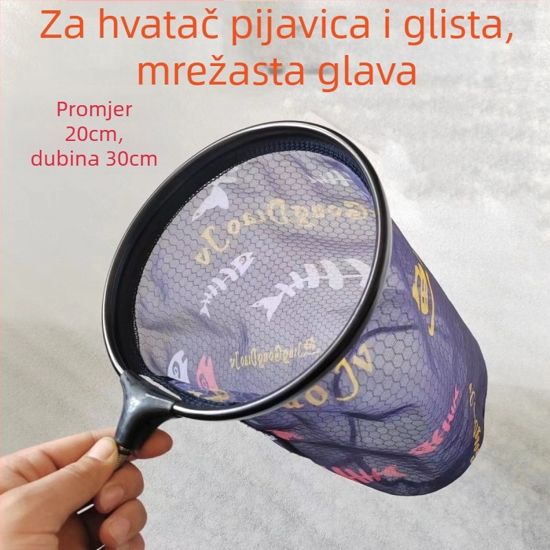 Leech net s glavom od aluminijskog legura i šipkama od nehrđajućeg čelika, duboki mrežasti džep, dubina 30