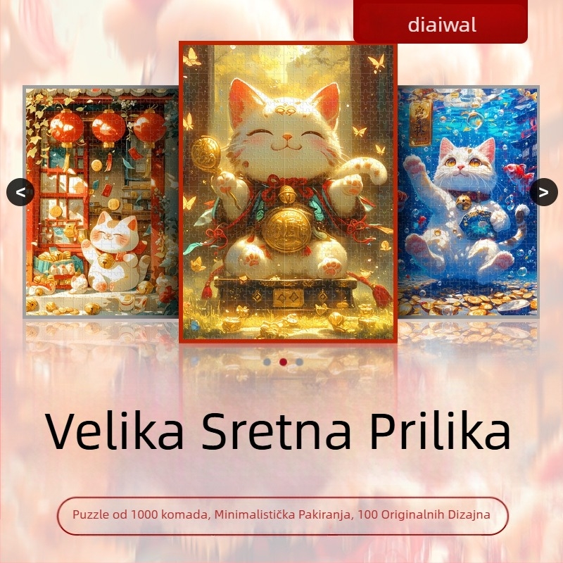 Papirnata slagalica od 1000 dijelova za DIY – zidna umjetnost s Mačkom Maneki-neko