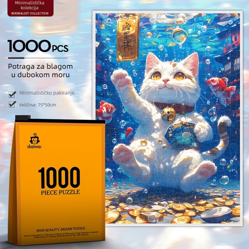 Papirnata slagalica od 1000 dijelova za DIY – zidna umjetnost s Mačkom Maneki-neko