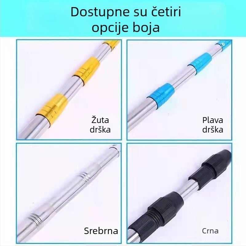 Teleskopska šipka od nehrđajućeg čelika s ugraviranom površinom, tupim jednim kukom i fork kukom za mrežu, bijelo ugravirano