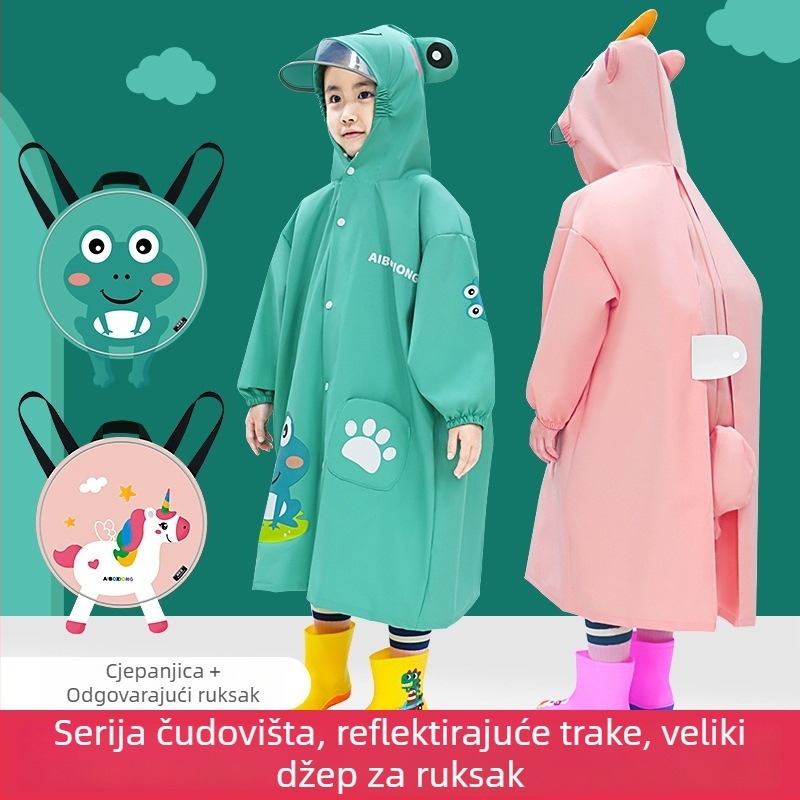 Dječji kišni pončo s dinosaurusom, crtani stil