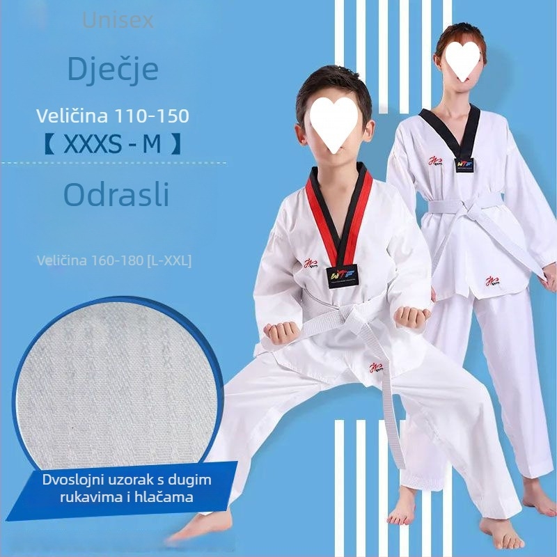Dječji Taekwondo trening kostim za ljeto, top s kratkim rukavima i šorcevi, pamuk 91–95%, podstava pamuk 91–95%, otisak