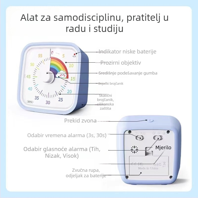 Kuhinjski tajmer s zaštitom od padova, tiho rad i vizualnim LCD zaslonom — tajmer za zadaće učenika, napajanje baterijom, kvarcni mehanizam