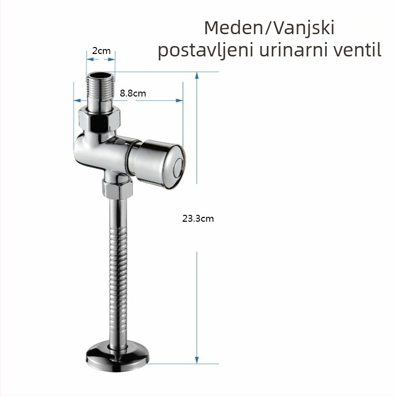 Bakreni urinalni ventil za ispiranje — skrivena i površinska montaža; Marka Hawker; Materijal: bakar; Radni tlak: 0.2–0.6 MPa; Vrijeme ispiranja: 3–6 s.
