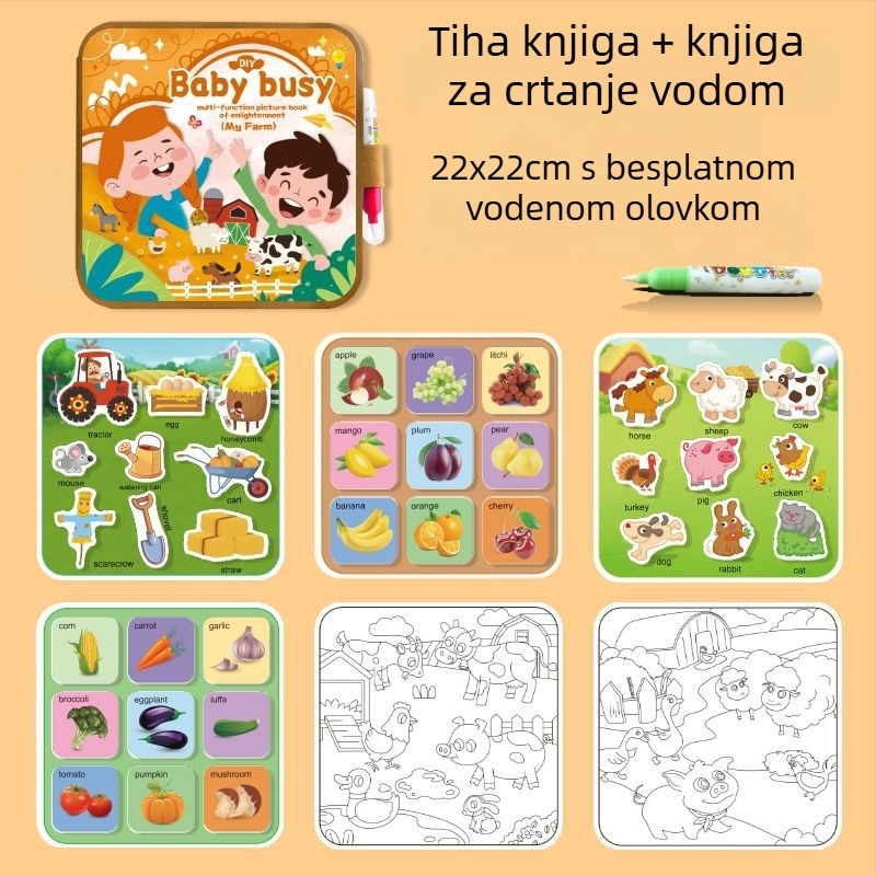 Tiha knjiga za rano obrazovanje i knjiga za crtanje vodom, sklopivi spremnik, papirnati puzzle, ravni puzzle, za djecu 4–6 godina, prilagodba logotipa