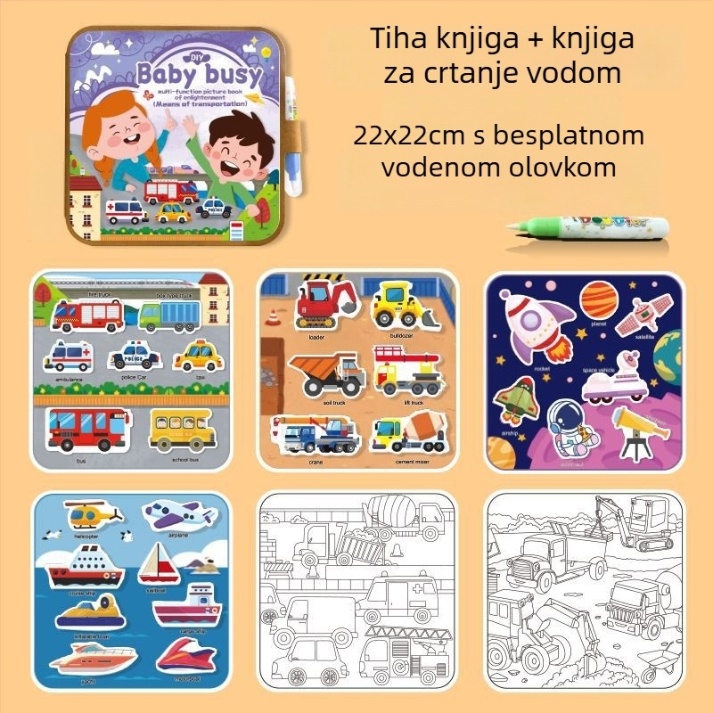 Tiha knjiga za rano obrazovanje i knjiga za crtanje vodom, sklopivi spremnik, papirnati puzzle, ravni puzzle, za djecu 4–6 godina, prilagodba logotipa