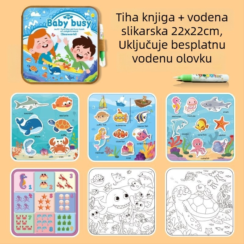 Tiha knjiga za rano obrazovanje i knjiga za crtanje vodom, sklopivi spremnik, papirnati puzzle, ravni puzzle, za djecu 4–6 godina, prilagodba logotipa