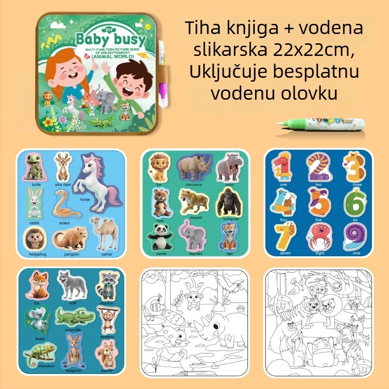 Tiha knjiga za rano obrazovanje i knjiga za crtanje vodom, sklopivi spremnik, papirnati puzzle, ravni puzzle, za djecu 4–6 godina, prilagodba logotipa