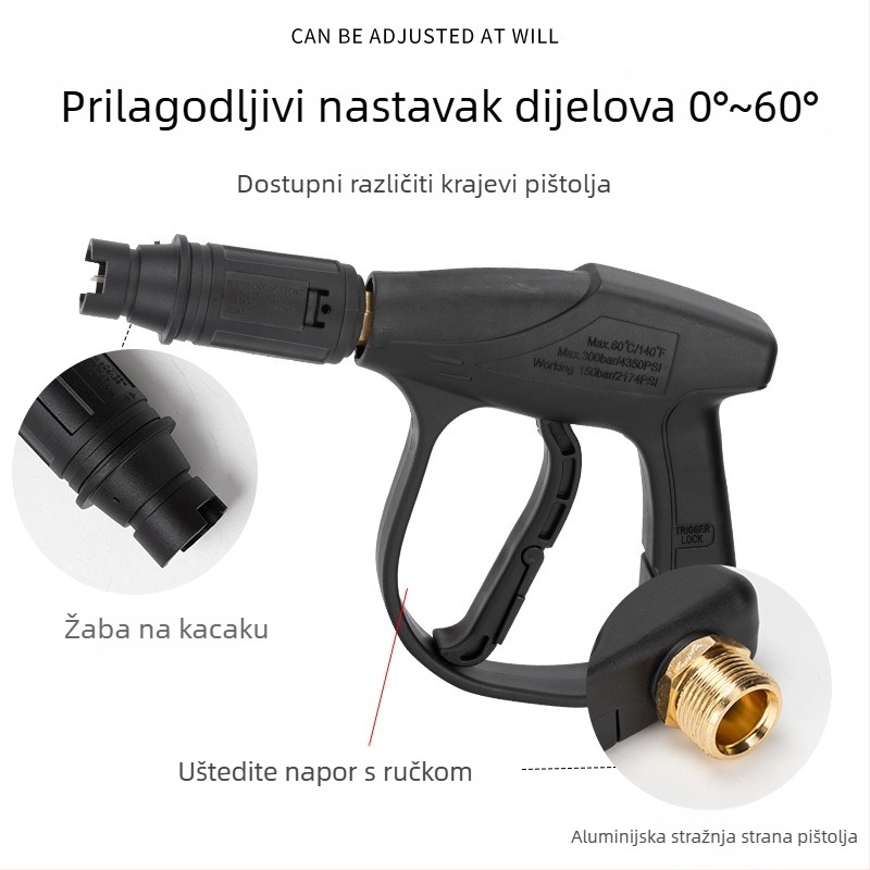 Glava visokotlačnog pištolja za pranje automobila, tip 380/58, plastična drška, težina 250 g