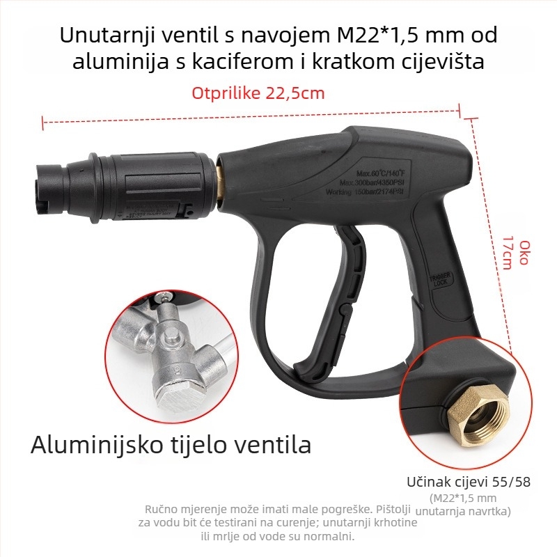 Glava visokotlačnog pištolja za pranje automobila, tip 380/58, plastična drška, težina 250 g