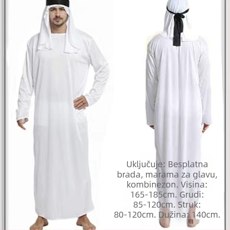 Scenski kostim princa za odrasle - unisex, bijela i crvena marama za glavu, poliester