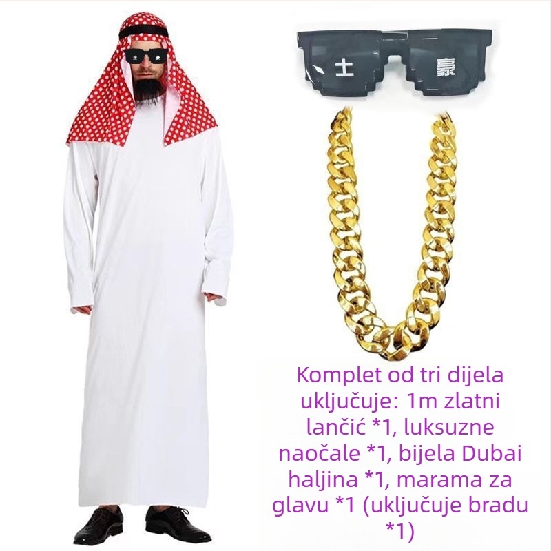 Scenski kostim princa za odrasle - unisex, bijela i crvena marama za glavu, poliester