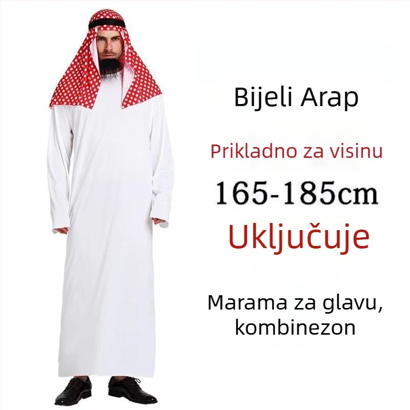 Scenski kostim princa za odrasle - unisex, bijela i crvena marama za glavu, poliester