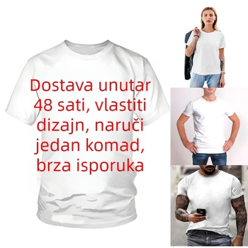 Majica s 3D digitalnim otiskom, retro-etnički uzorak, opuštena silueta, okrugli izrez, materijal mliječne svile