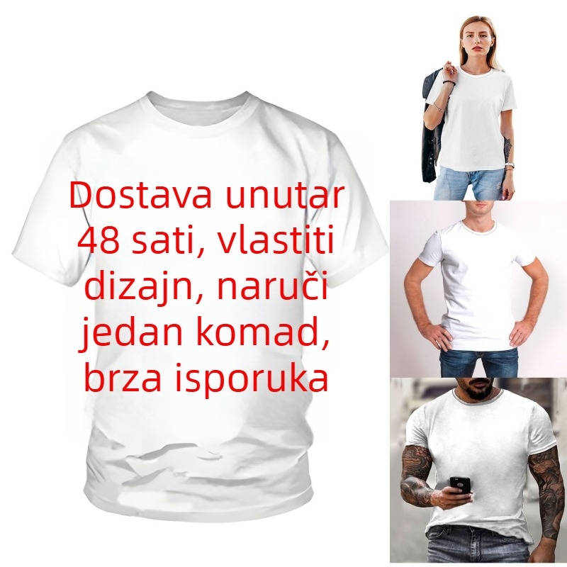 Majica s 3D digitalnim otiskom, retro-etnički uzorak, opuštena silueta, okrugli izrez, materijal mliječne svile
