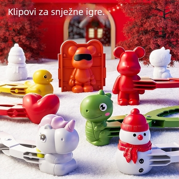 Igračka za klipanje snježnih kugli – ABS, klip za snijeg, varijante: Snježni čovjek, Dinosaur, Jednorog, Medvjed, Crveno srce, Žuta patka; pogodno za uzrast 7–14 godina