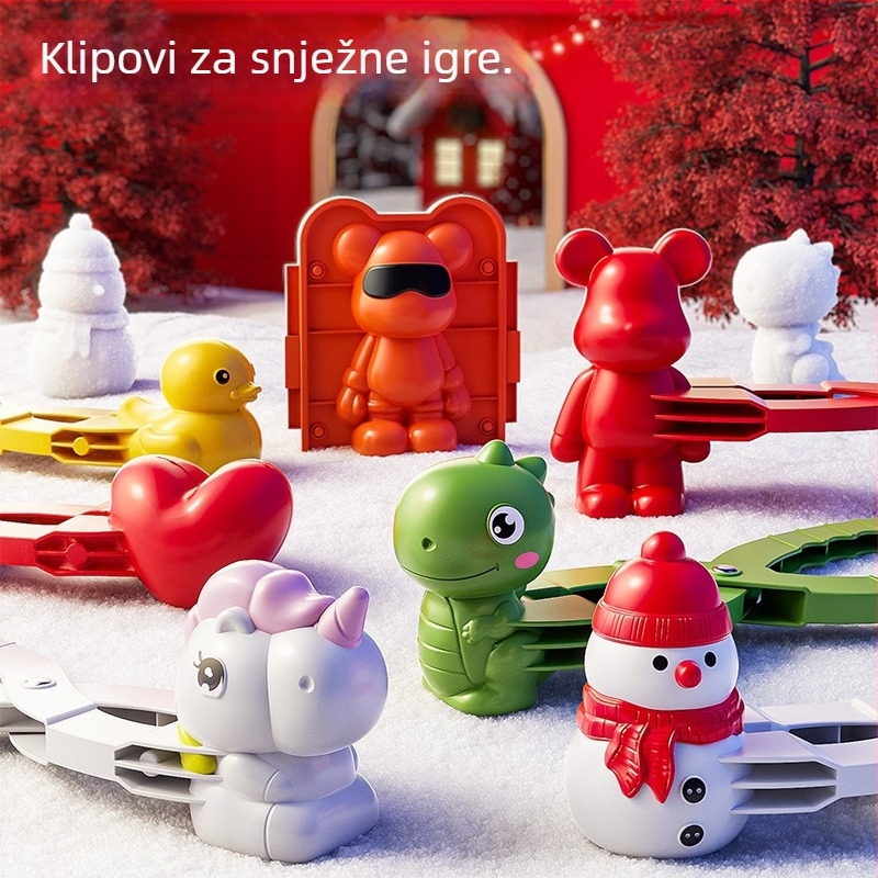Igračka za klipanje snježnih kugli – ABS, klip za snijeg, varijante: Snježni čovjek, Dinosaur, Jednorog, Medvjed, Crveno srce, Žuta patka; pogodno za uzrast 7–14 godina