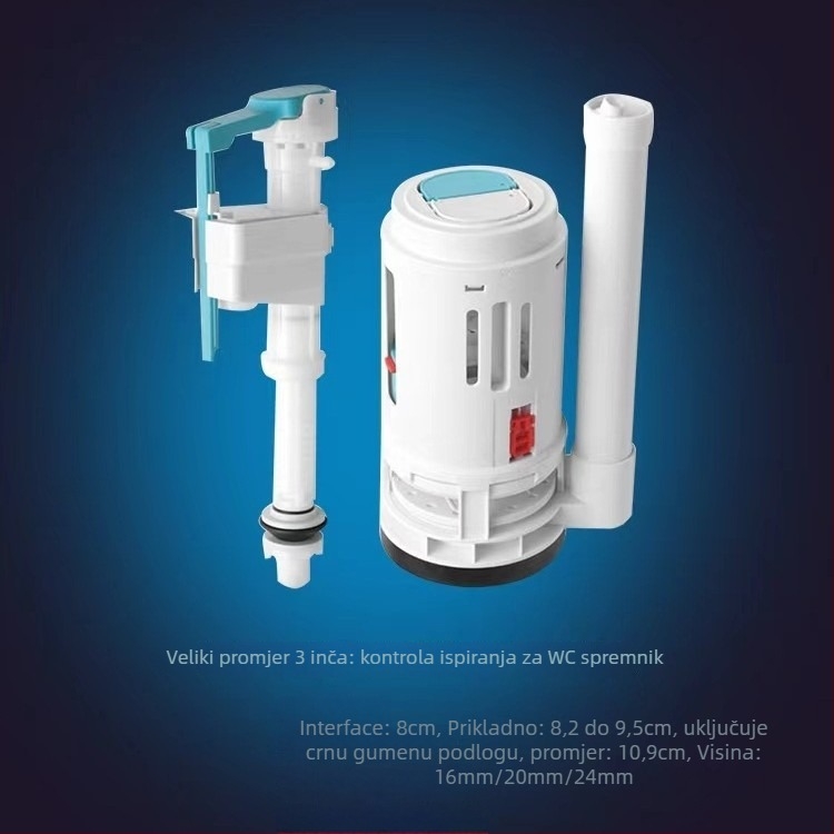 Toaletni dodaci – ventil za ulaz vode, gornji i donji ventil za odvodnju, ABS trodijelni set