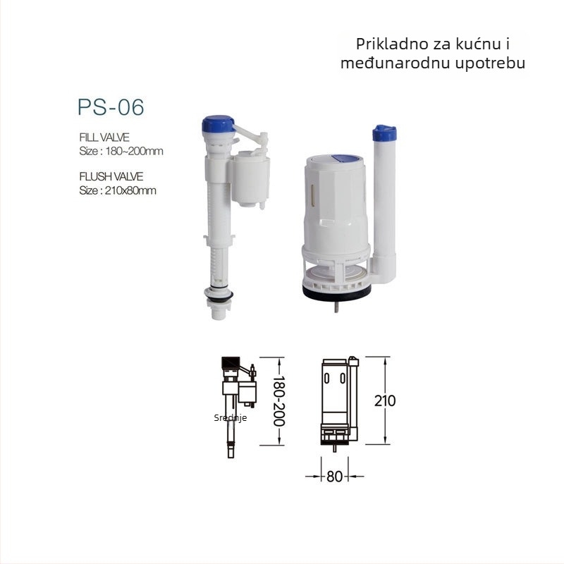 Toaletni dodaci – ventil za ulaz vode, gornji i donji ventil za odvodnju, ABS trodijelni set