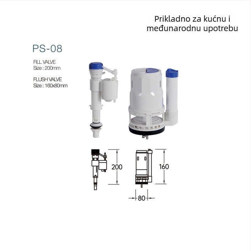 Toaletni dodaci – ventil za ulaz vode, gornji i donji ventil za odvodnju, ABS trodijelni set