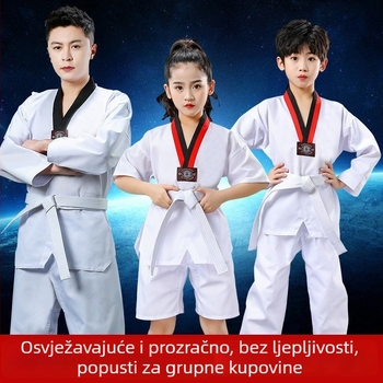 Taekwondo odjeća – dugo i kratko rukave, za odrasle i djecu, trening komad; tkanina pamuk-poliester smjesa, 35% pamuk; podstava pamuk 55%; uzorak 3283093; tolerancija 2-3 cm