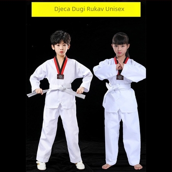 Taekwondo odjeća – dugo i kratko rukave, za odrasle i djecu, trening komad; tkanina pamuk-poliester smjesa, 35% pamuk; podstava pamuk 55%; uzorak 3283093; tolerancija 2-3 cm