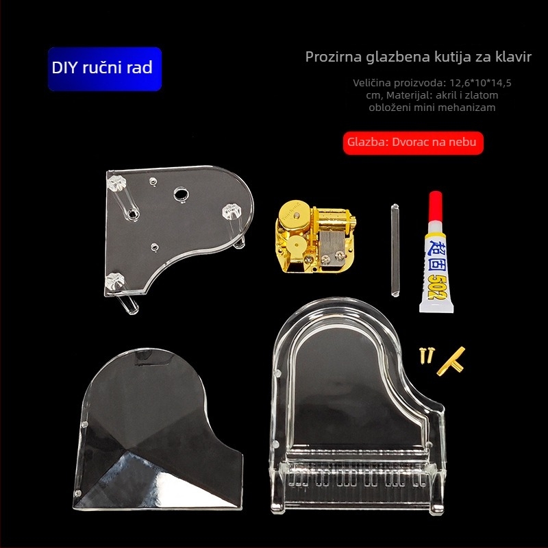 Kristalna glazbena kutija s motivom klavira, jednostavan moderni stil, poklon pakiranje