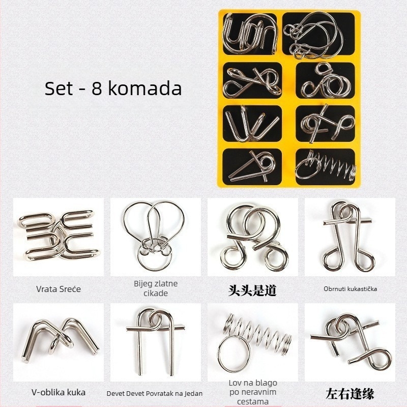 Puzzle s devet uzica za otključavanje, legura, DIY, 8 kom, za djecu 7–14 godina