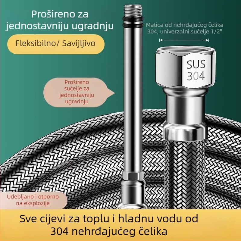 Cijev za dovod tople i hladne vode od 304 nehrđajućeg čelika za kuhinjski drez, produženi vrh, otporno na eksploziju