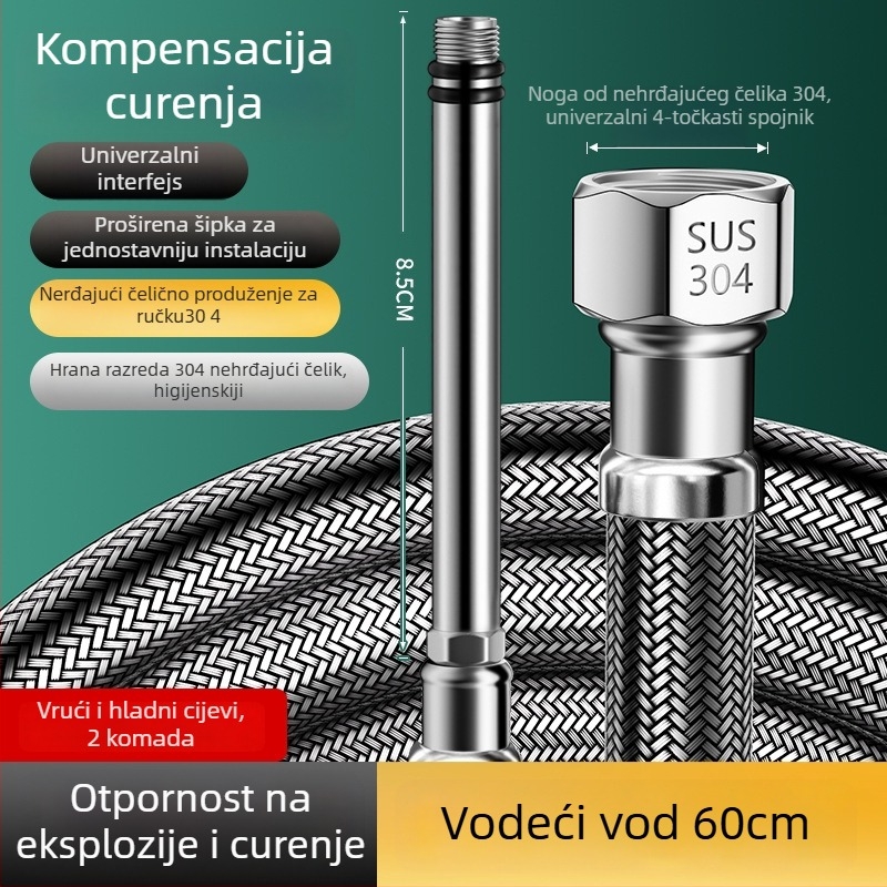 Cijev za dovod tople i hladne vode od 304 nehrđajućeg čelika za kuhinjski drez, produženi vrh, otporno na eksploziju