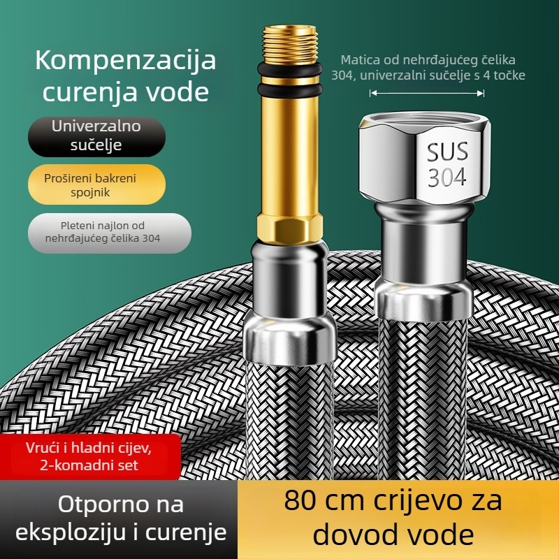 Cijev za dovod tople i hladne vode od 304 nehrđajućeg čelika za kuhinjski drez, produženi vrh, otporno na eksploziju