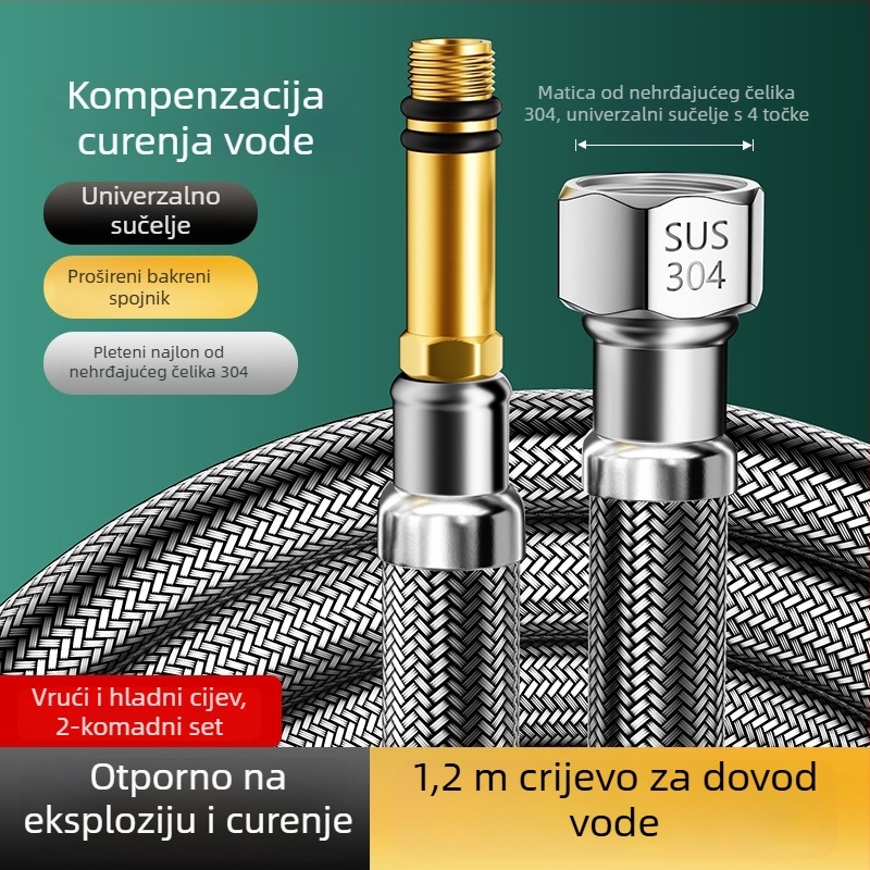 Cijev za dovod tople i hladne vode od 304 nehrđajućeg čelika za kuhinjski drez, produženi vrh, otporno na eksploziju
