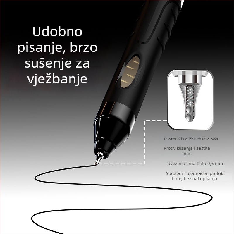 Gel olovka s tajmerom za ispite, izvlačni mehanizam, plastično kućište i vrh, zatvaranje pritiskanjem