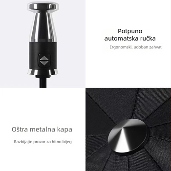 Automatski sklopivi kišobran za automobil, 10 rebara, čelični okvir, gumena drška, UPF 40+, mogućnost tiskanja logotipa