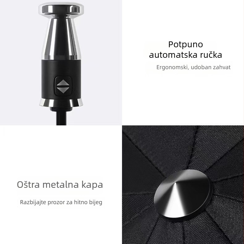 Automatski sklopivi kišobran za automobil, 10 rebara, čelični okvir, gumena drška, UPF 40+, mogućnost tiskanja logotipa