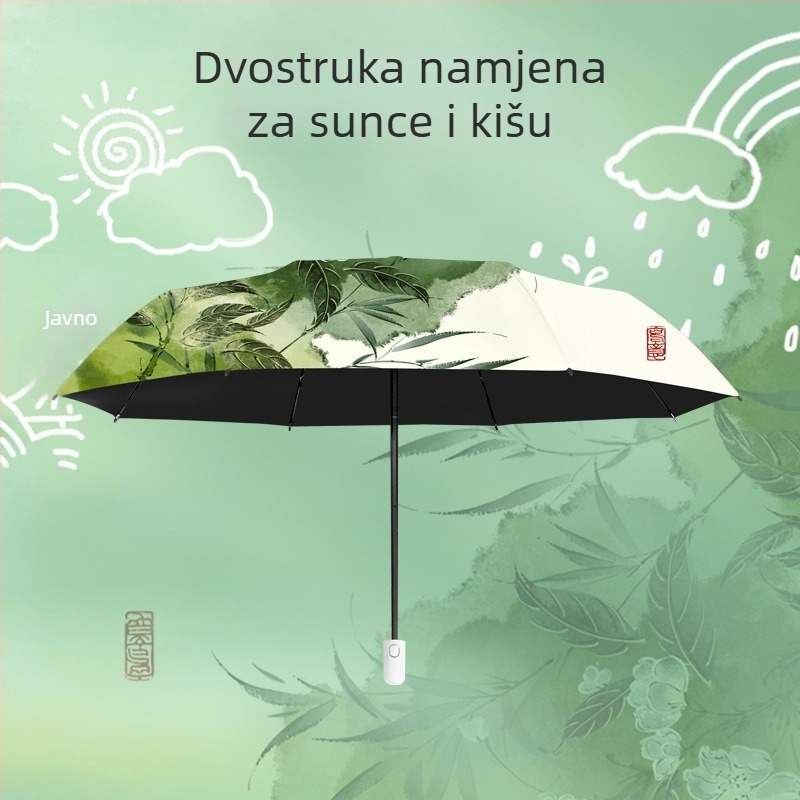 Sklopivi sunčani kišobran, automatsko otvaranje i zatvaranje, 8 čeličnih rebara, tkanina 210T poliester, UPF preko 50