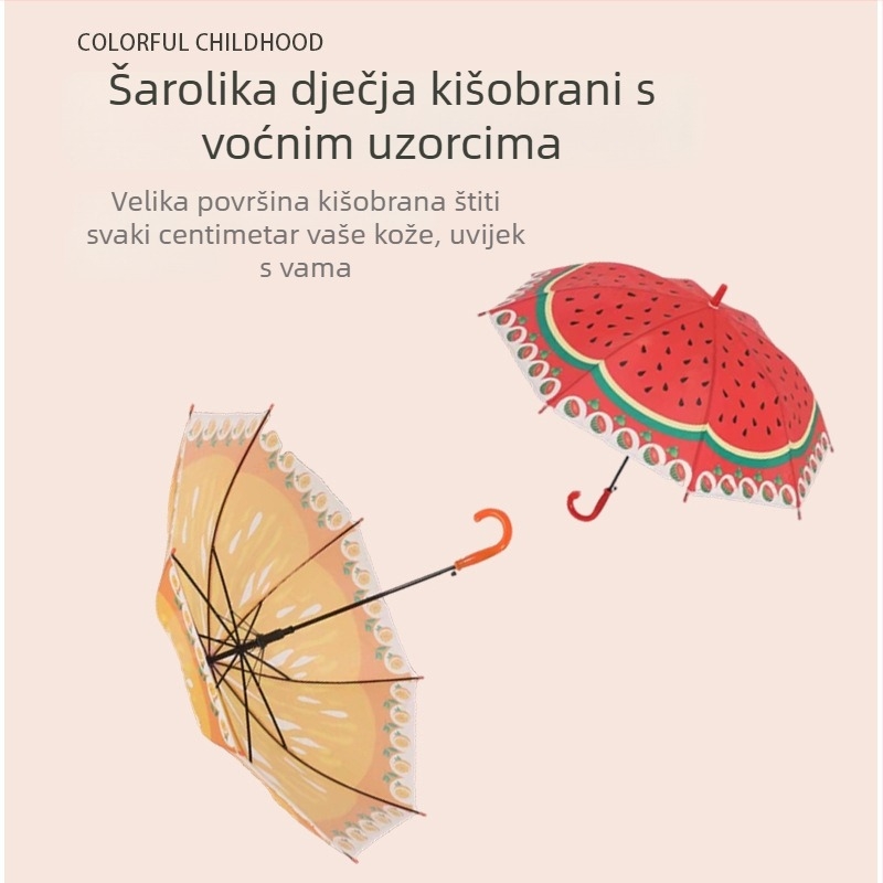Dječji kišobran s crtićem — automatsko otvaranje, 6 čeličnih rebara, poliester 170T, EVA ručka, ravni štap, dvostruka upotreba: sunce i kiša