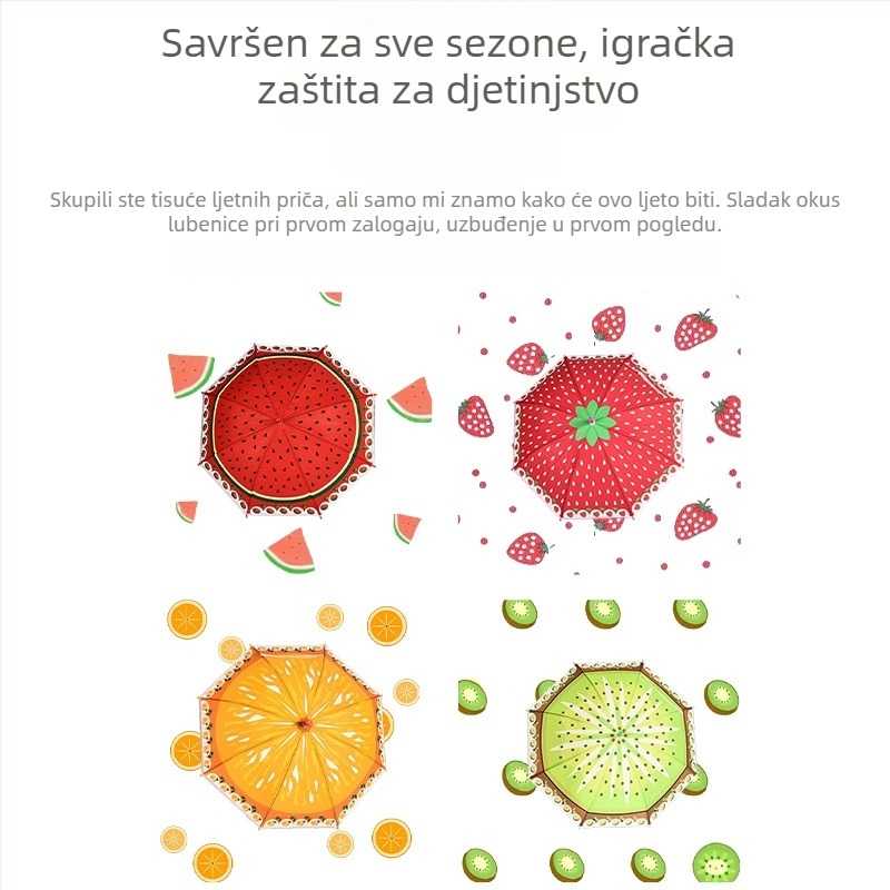 Dječji kišobran s crtićem — automatsko otvaranje, 6 čeličnih rebara, poliester 170T, EVA ručka, ravni štap, dvostruka upotreba: sunce i kiša